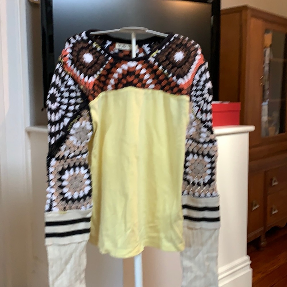 We the free mixed media long sleeve tee with‎ crochet arms top. Retail 198. NWOT